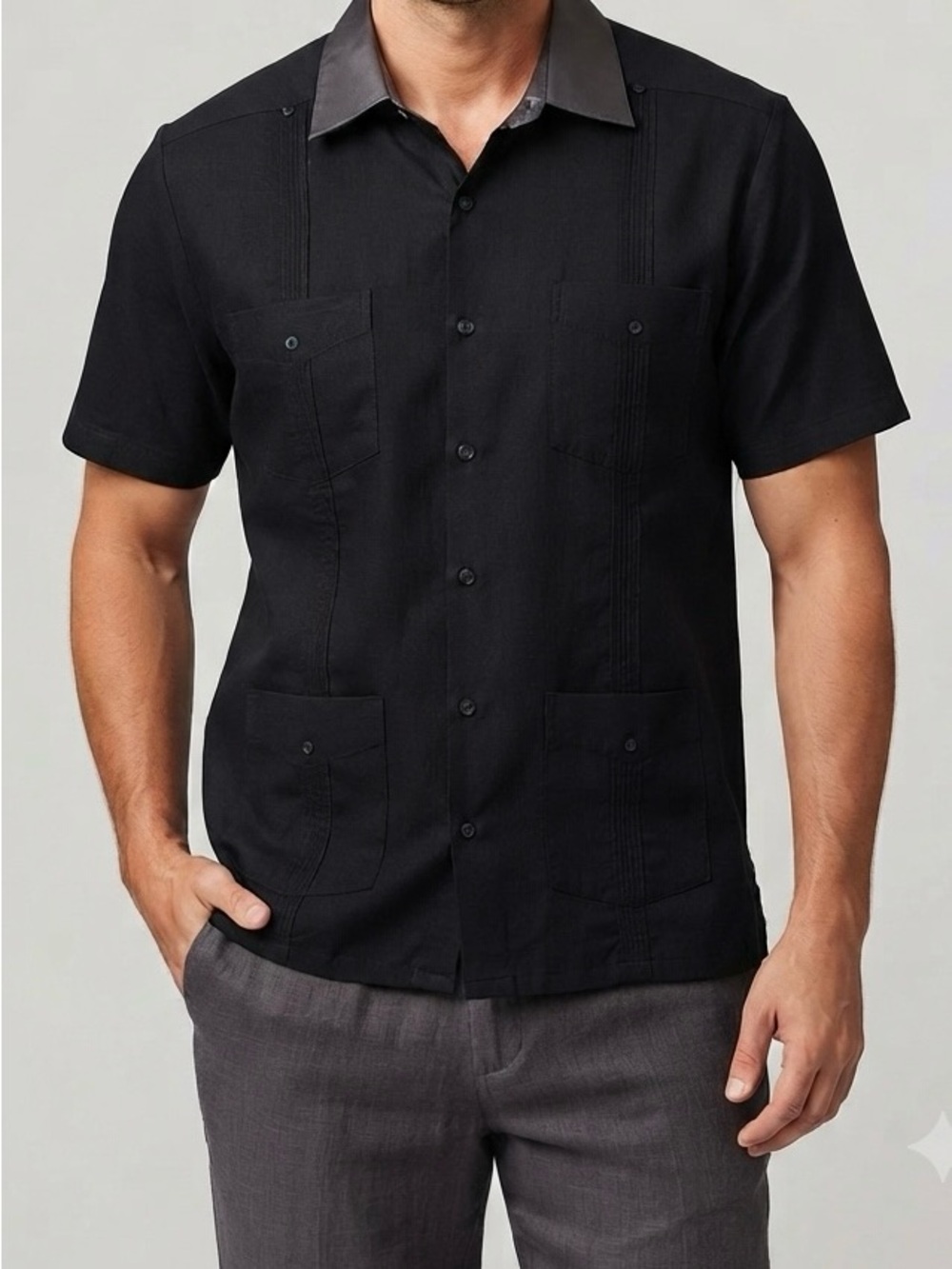 Men's Cafe Luna Short-Sleeve Black Cuban Shirt- Small NWT